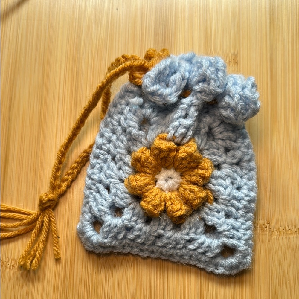 Handmade Crochet Pouch with Flower Design